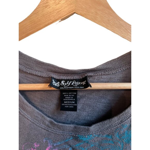 Self Esteem Women's Size Medium Graphic Tee Grey With Colorful Design Y2K Tshirt - Picture 3 of 4